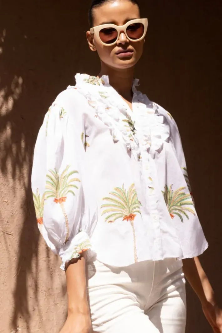 New Ruffle Front Button Blouse- Canary Green Tops