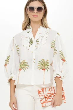 New Ruffle Front Button Blouse- Canary Green Tops
