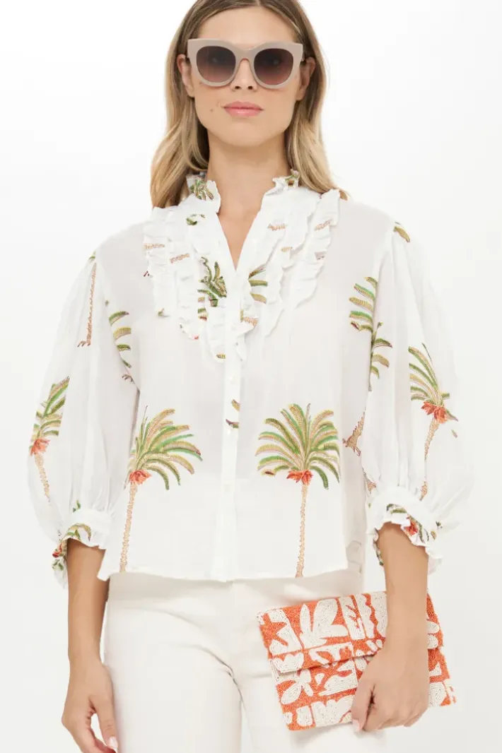 New Ruffle Front Button Blouse- Canary Green Tops