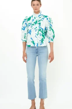 Clearance Ruffle Front Button Blouse- Orchid Green Tops