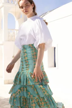 Online Ruffle Maxi Skirt- Ascot Teal Skirts