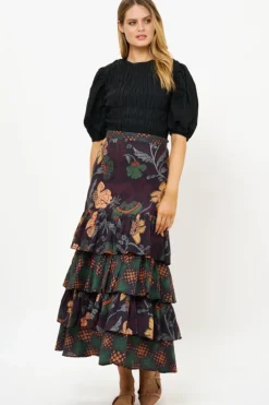 Outlet Ruffle Maxi Skirt- Turin Wine Matching Sets|Skirts