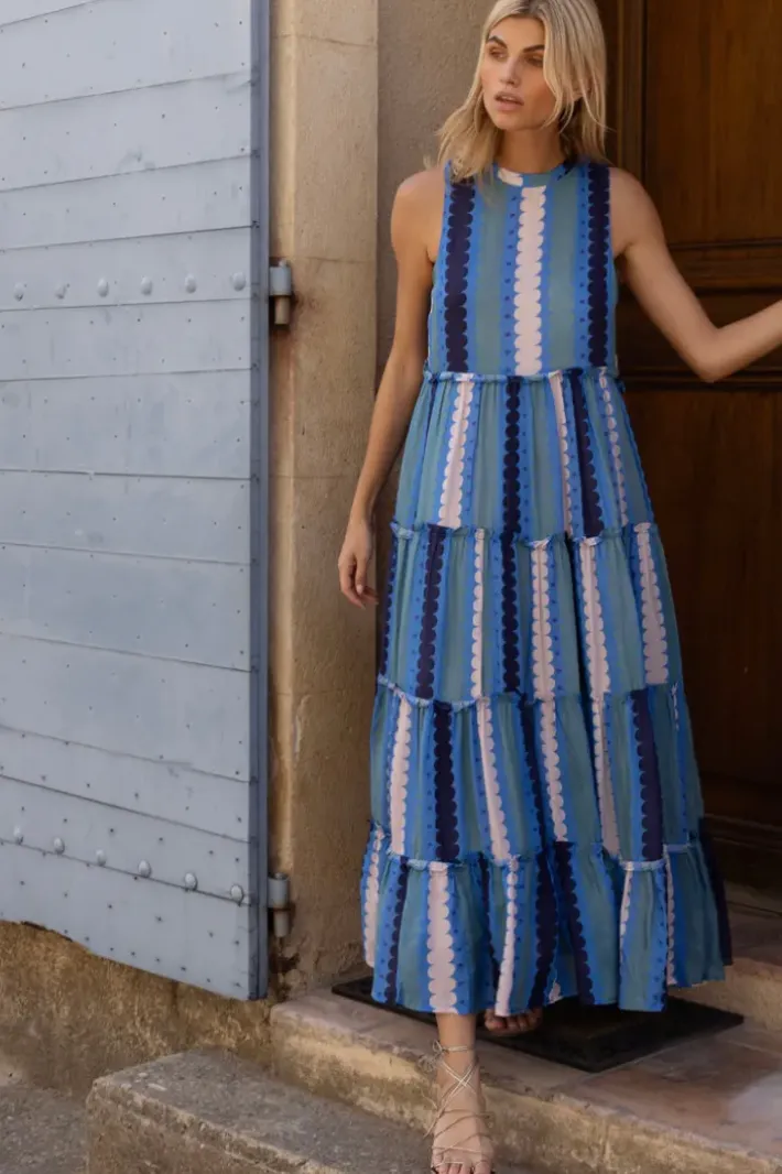 Outlet Ruffle Tiered Maxi- Meko Blue Maxis|Dresses