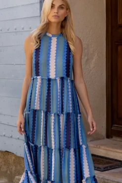 Outlet Ruffle Tiered Maxi- Meko Blue Maxis|Dresses