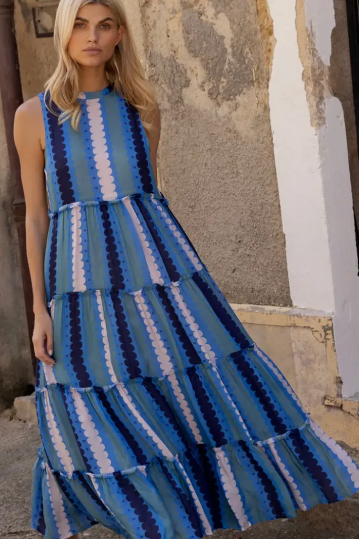 Outlet Ruffle Tiered Maxi- Meko Blue Maxis|Dresses