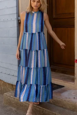 Outlet Ruffle Tiered Maxi- Meko Blue Maxis|Dresses