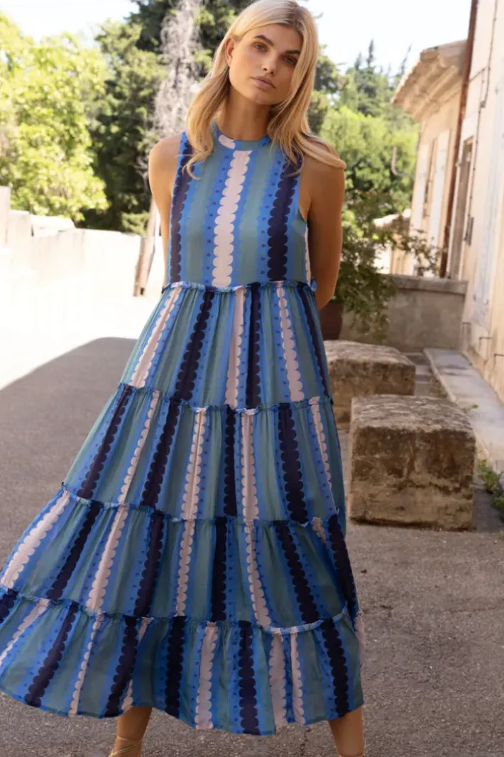 Outlet Ruffle Tiered Maxi- Meko Blue Maxis|Dresses