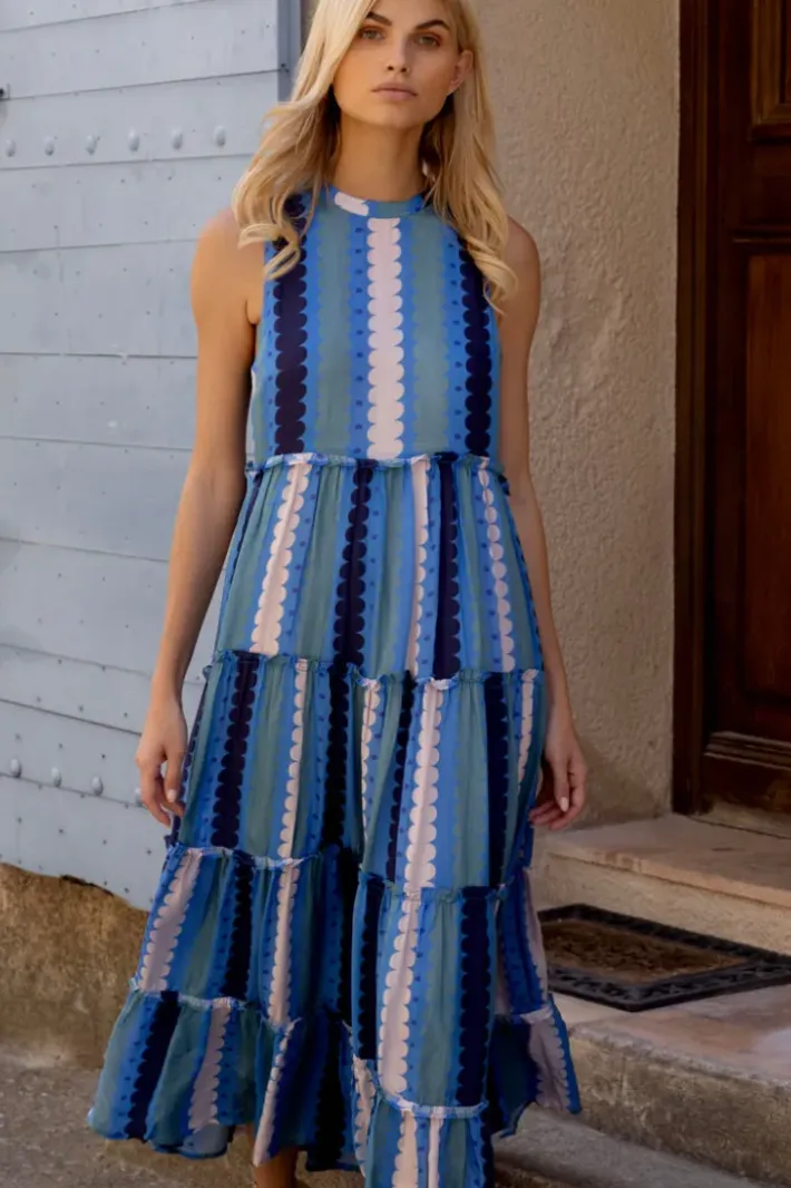 Outlet Ruffle Tiered Maxi- Meko Blue Maxis|Dresses
