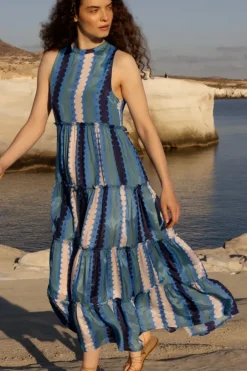 Outlet Ruffle Tiered Maxi- Meko Blue Maxis|Dresses