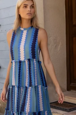 Outlet Ruffle Tiered Maxi- Meko Blue Maxis|Dresses