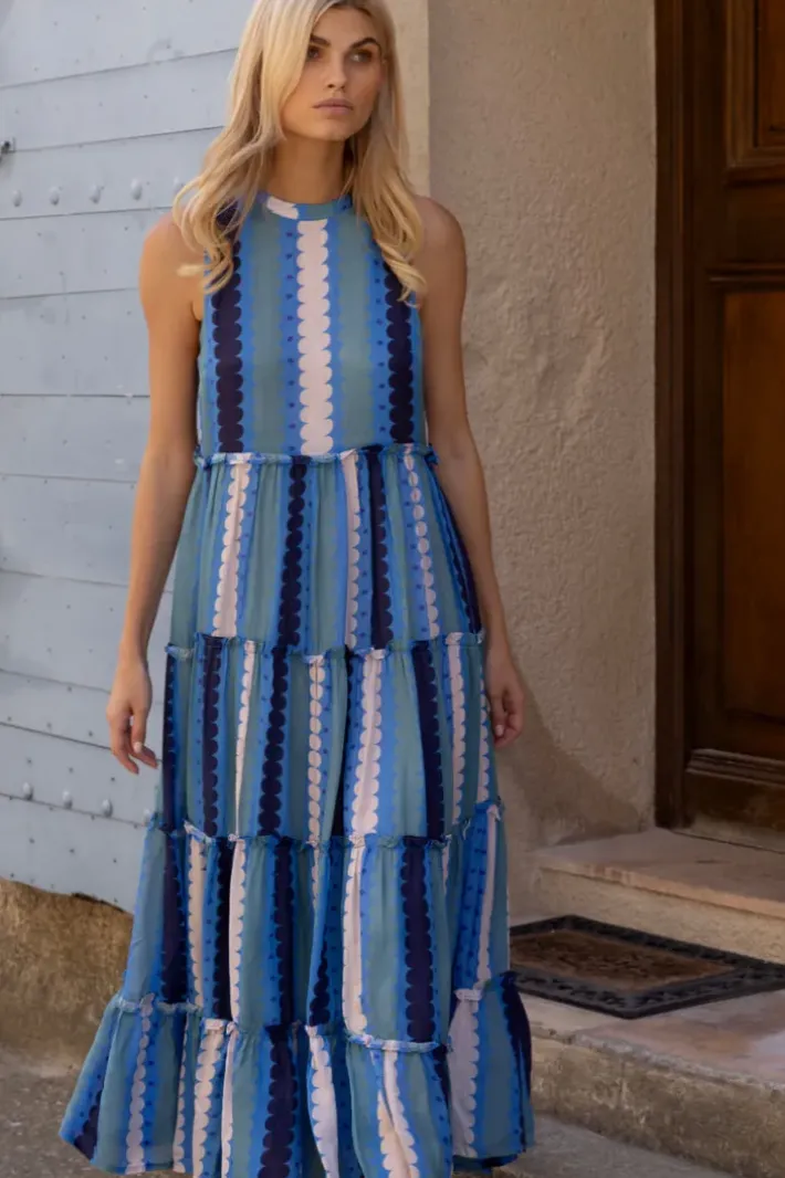 Outlet Ruffle Tiered Maxi- Meko Blue Maxis|Dresses