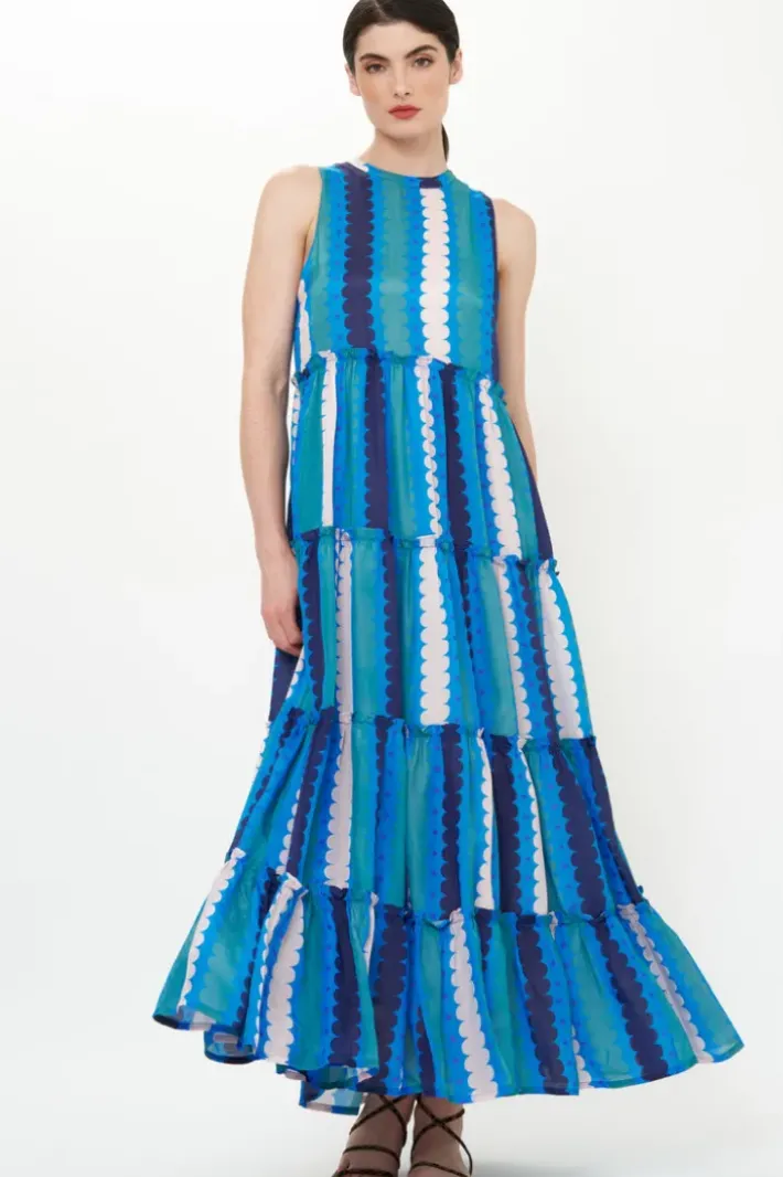 Outlet Ruffle Tiered Maxi- Meko Blue Maxis|Dresses