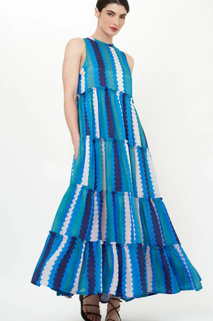 Outlet Ruffle Tiered Maxi- Meko Blue Maxis|Dresses