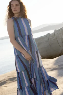 Outlet Ruffle Tiered Maxi- Meko Blue Maxis|Dresses