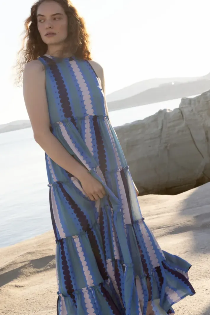 Outlet Ruffle Tiered Maxi- Meko Blue Maxis|Dresses