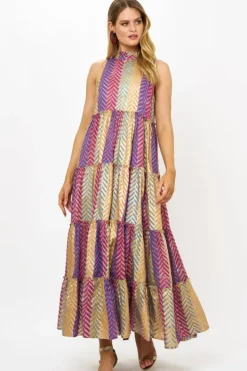 Discount Ruffle Tiered Maxi- Torino Blue Maxis