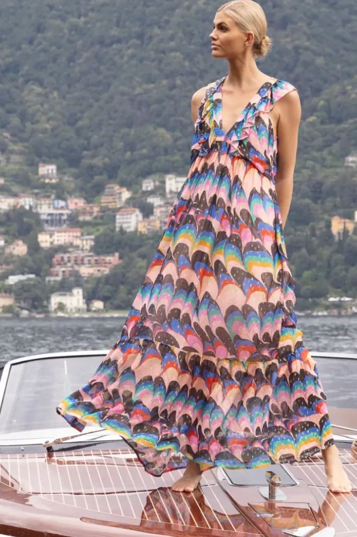 Outlet Ruffle V-Neck Maxi- Venice Blue Maxis