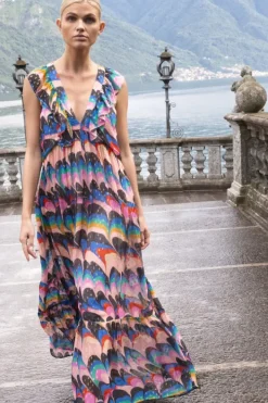 Outlet Ruffle V-Neck Maxi- Venice Blue Maxis