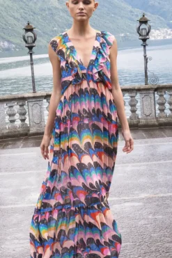 Outlet Ruffle V-Neck Maxi- Venice Blue Maxis