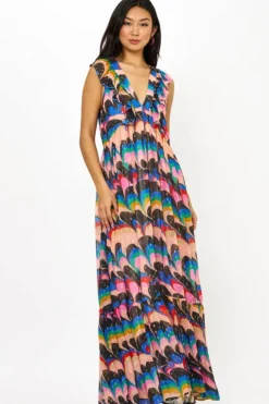 Outlet Ruffle V-Neck Maxi- Venice Blue Maxis