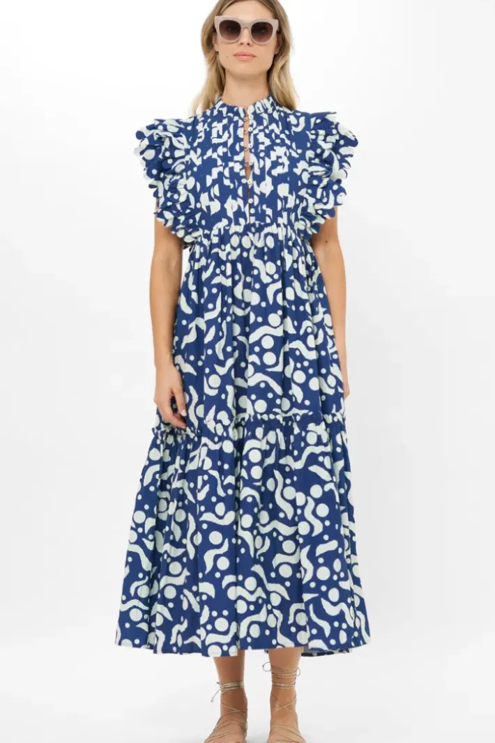 New Scallop Pintuck Maxi- Acadia Navy Maxis|Dresses
