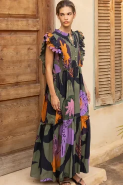 Online Scallop Pintuck Maxi- Bergen Olive Maxis|Dresses