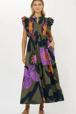 Online Scallop Pintuck Maxi- Bergen Olive Maxis|Dresses