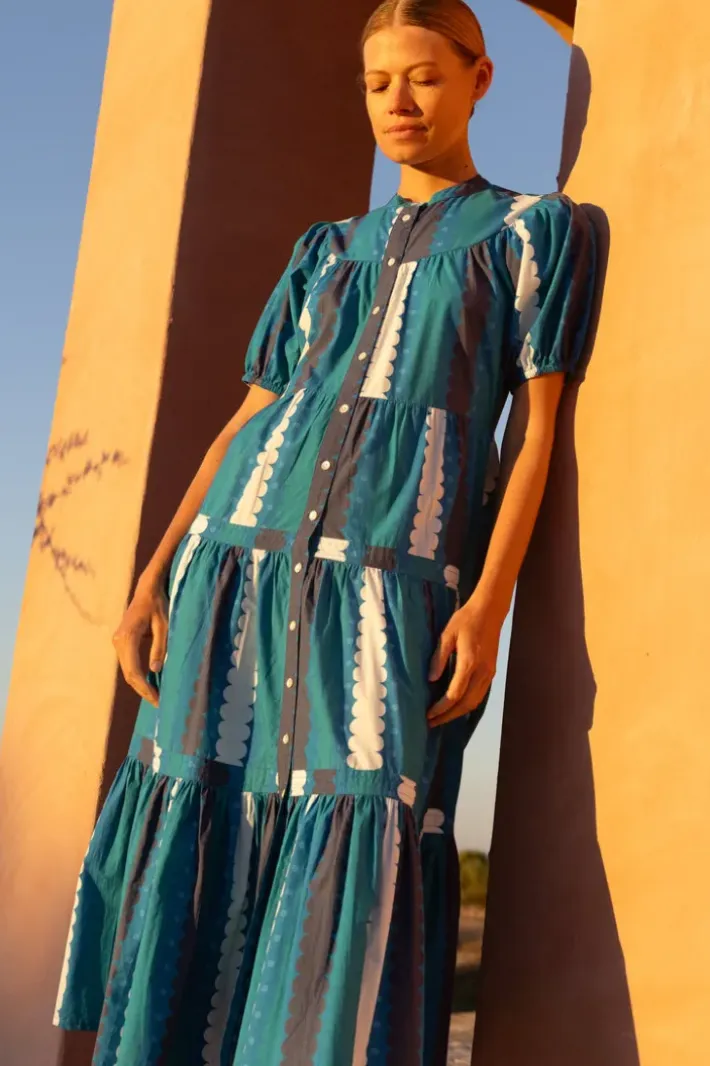 Clearance Scoop Tiered Midi- Meko Blue Dresses