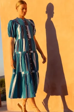 Clearance Scoop Tiered Midi- Meko Blue Dresses