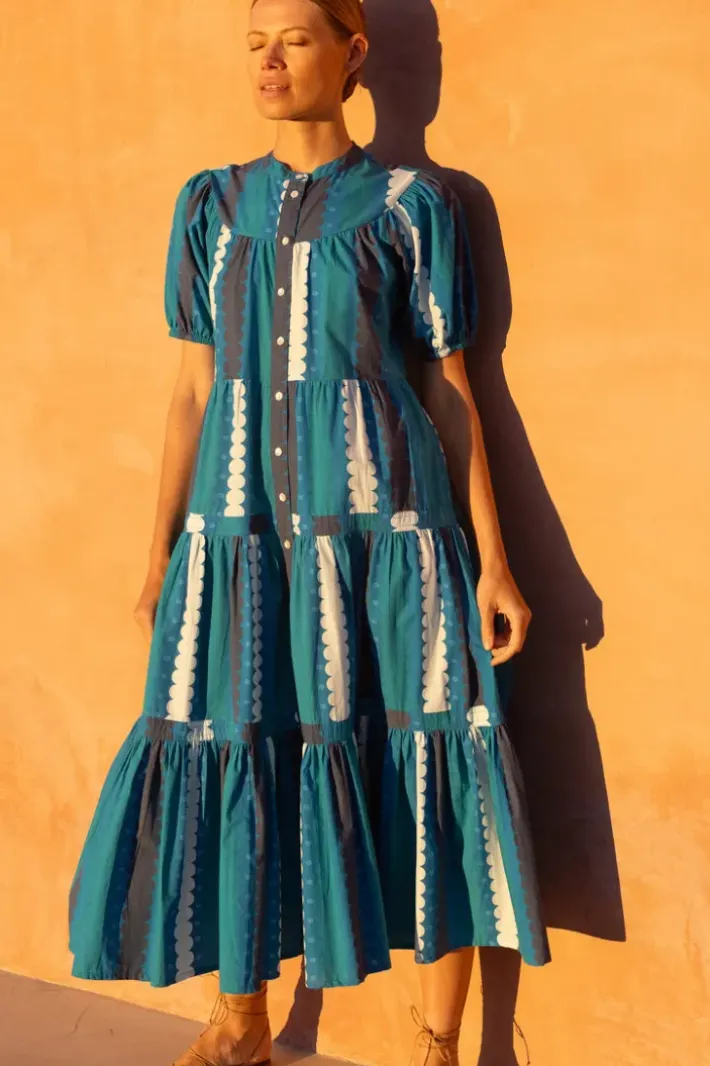 Clearance Scoop Tiered Midi- Meko Blue Dresses