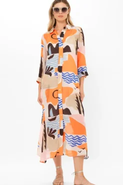 Clearance Shirt Dress Midi- Riviera Orange Midis|Dresses