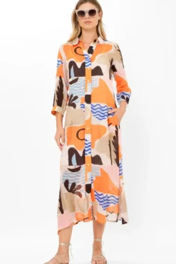 Clearance Shirt Dress Midi- Riviera Orange Midis|Dresses
