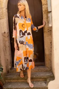 Clearance Shirt Dress Midi- Riviera Orange Midis|Dresses