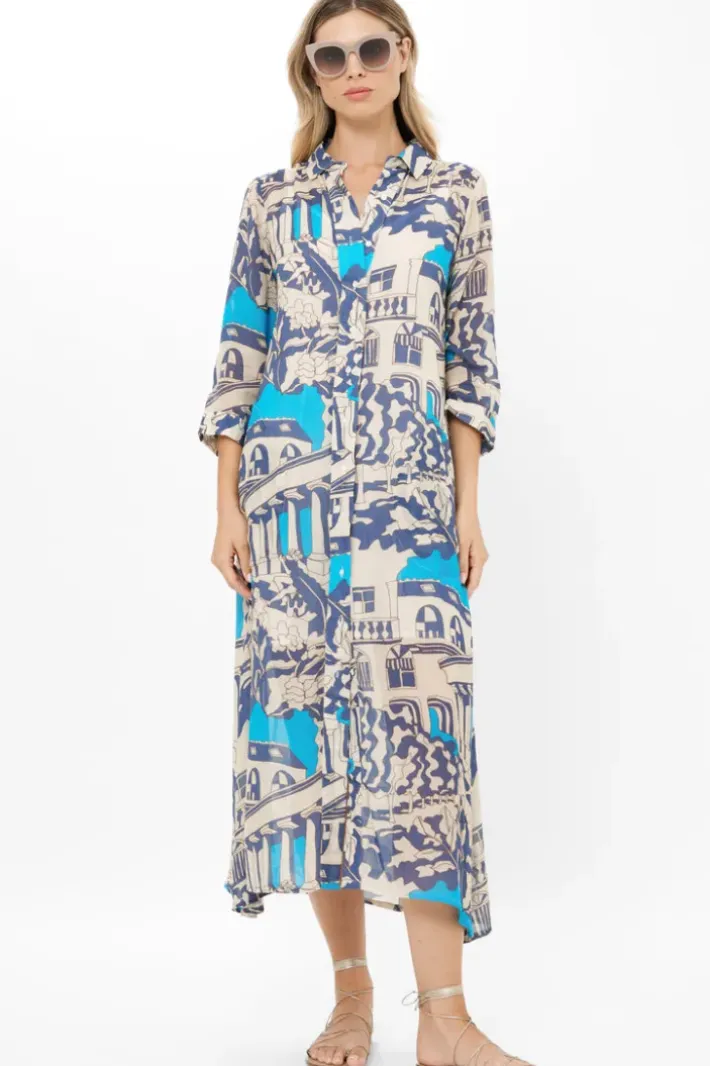 New Shirt Dress Midi- Roma Blue Midis|Dresses