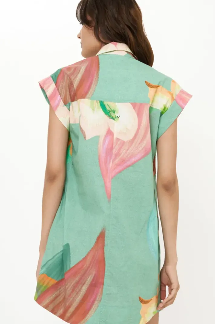 Hot Shirt Dress Mini- Hibiscus Sage Short & Mini Dresses|Dresses