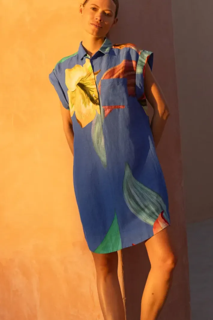 New Shirt Dress Mini- Hibiscus Blue Short & Mini Dresses|Dresses