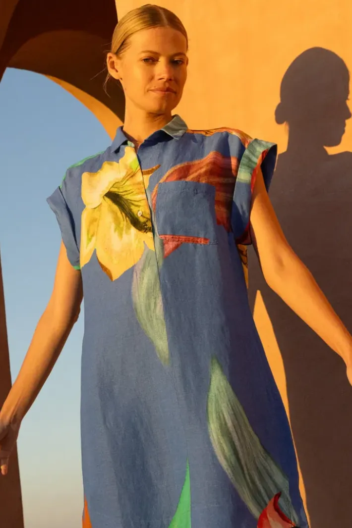 New Shirt Dress Mini- Hibiscus Blue Short & Mini Dresses|Dresses