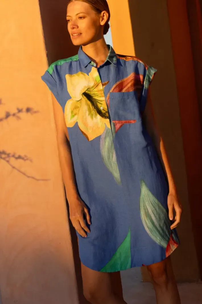 New Shirt Dress Mini- Hibiscus Blue Short & Mini Dresses|Dresses