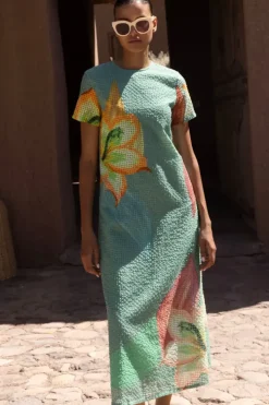 Clearance Short Sleeve Shift Maxi- Hibiscus Sage Maxis|Dresses