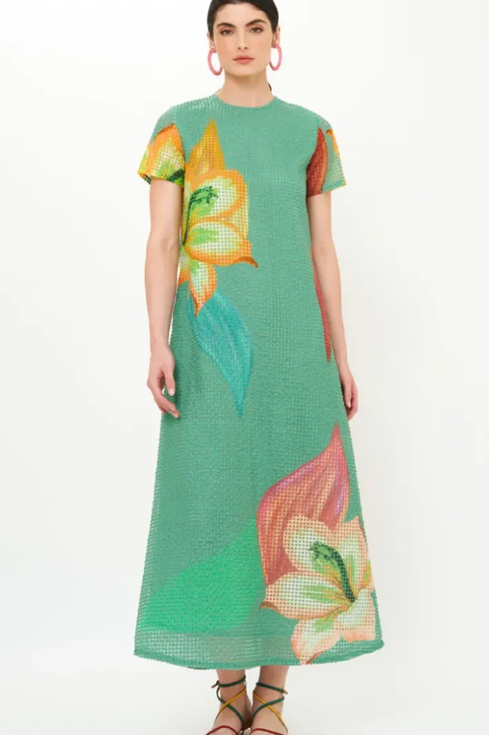 Clearance Short Sleeve Shift Maxi- Hibiscus Sage Maxis|Dresses