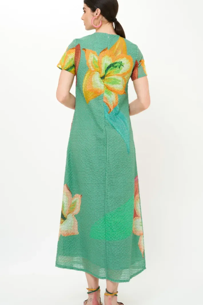 Clearance Short Sleeve Shift Maxi- Hibiscus Sage Maxis|Dresses
