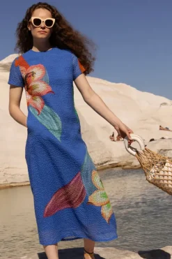 Discount Short Sleeve Shift Maxi- Hibiscus Blue Maxis|Dresses