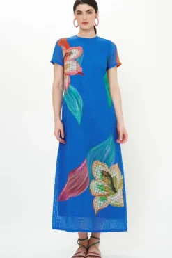 Discount Short Sleeve Shift Maxi- Hibiscus Blue Maxis|Dresses