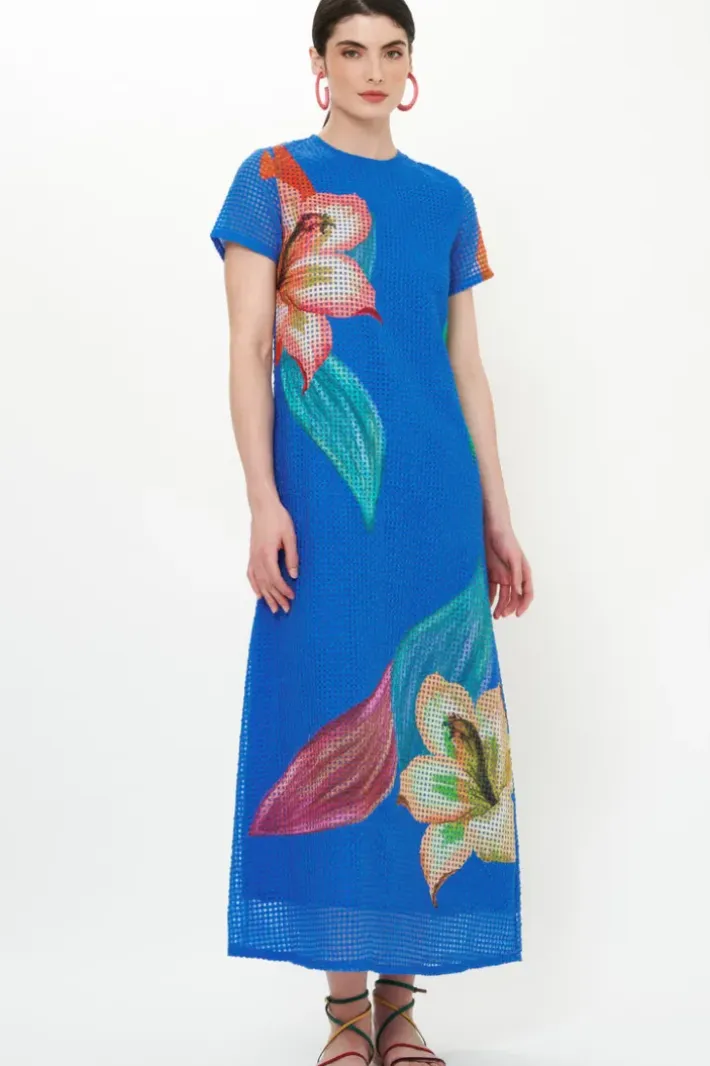 Discount Short Sleeve Shift Maxi- Hibiscus Blue Maxis|Dresses