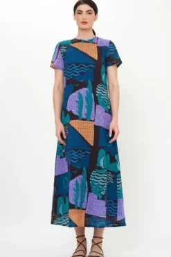 Discount Short Sleeve Shift Maxi- Riviera Blue Maxis|Dresses