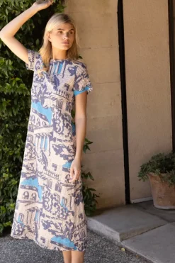 Online Short Sleeve Shift Maxi- Roma Blue Maxis|Dresses