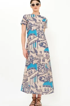 Online Short Sleeve Shift Maxi- Roma Blue Maxis|Dresses