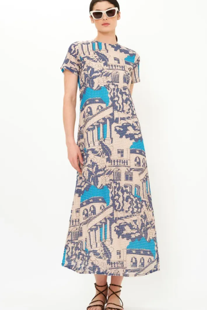 Online Short Sleeve Shift Maxi- Roma Blue Maxis|Dresses