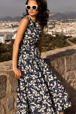 Sale Sleeveless Piped Maxi- Acadia Navy Maxis|Dresses