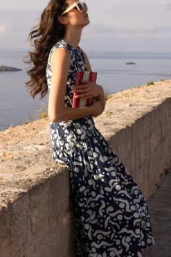 Sale Sleeveless Piped Maxi- Acadia Navy Maxis|Dresses